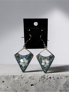 Micro Mosaic Drop Earrings - Blue Multicolor Alpaca Mexico